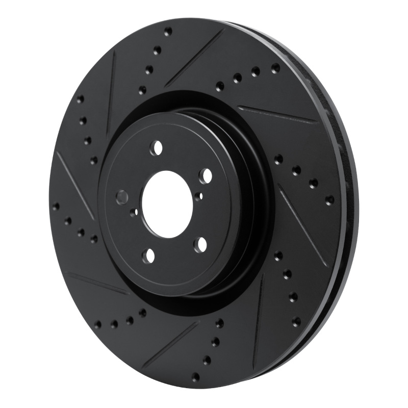 Subaru Impreza Brake Rotor (1) - Front Left - R1 Concepts - Drilled & Slotted - Black - `03-`25